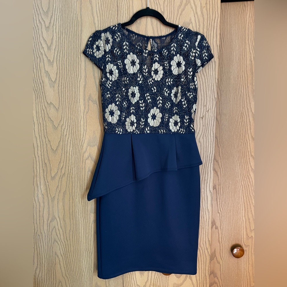 Navy blue midi dress with gold sparkly top. Size 4. Like new condition